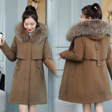 2021 Fashion Long Winter Coat Women Clothing Wool Liner Hooded Parkas Slim With Fur Collar Warm Winter Jacket