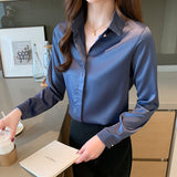 New True Silk Korean Version Of The Versatile Commuter Basic Shirt Women's Long Sleeve Pure Color Chiffon