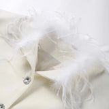 Feather Collar Cape Rhinestone Buttoned Coat-Outfit