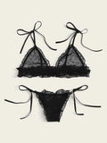Hot Lingerie Sexy Women's Net Yarn Perspective Three-Point Lingerie