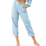 Leisure Summer Solid Color Cotton Linen Fashion Loose High Waist Casual