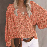 Streetwear Oversized XXXL Tops Blusa Summer V Neck Long Lantern Sleeve Blouse Casual Women Printing Loose Elegant