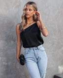 Spring And Summer New Temperament Commuter Satin Shirt Loose Casual Oblique Shoulder Color Halter