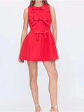 Red Bow Round Neck A-line Mini Dress- Outfit