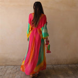 2023 Tie Dye Long Dress Women Ruched Chiffon Midi Dress Woman Long Sleeve Summer Dresses Asymmetric Holiday Party