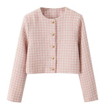 Pink Plaid Tweed Jacket And Shorts Set- Outfit