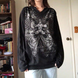 Grunge Oversized Black T-shirt Vintage Mall Goth Long Sleeve Loose Tees Shirt Women E-girl Punk Hip Hop Harajuku