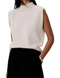 Pure Color Half Collar Sleeveless Fashion