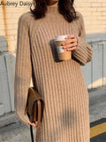 Vintage Long Knitted Dress Women Autumn Elegant Warm Black Sweater Dress Female Casual Bodycon Chic Fashion Y2k Dress