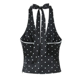 Satin Black Polka Dot Bow Halter Tank Top And MIDI Skirt Set-Outfit