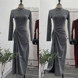Design Sexy High Open Fork Folded Small Squint Dress Half-High Collared Shoulder Dress