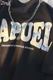 American Letter Embroidery Chain Tees Women Tshirts O Neck Y2k Hip Hop Cotton Tops Half Sleeve Harajuku