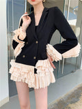 Fall 2021 Black Blazer Women Fashion Designer Ruffle Double-Breasted Coat Patchwork Ladies Suit Jackets Long