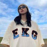 Embroidery Woman Tshirts High Street Harajuku Retro Y2k Top Loose Casual All-match Thin Y2k Aesthetic Clothing