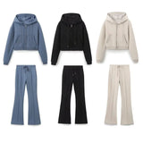 Women's Sports Style Suture Decoration Tight Waist Double-Sided Trumpet Trousers Zippered Sweater