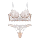 Sexy French Lace Embroidery Brassiere Lingerie Set Women's Underwear Set Push Up thin Bralette Deep V Bra and Panty