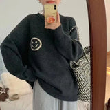 Zingj Department Minority 23 Years Autumn Winter New College Wind Loose Color Smiling Face Sweater Sweater Coat Female-Outfit