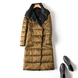 Women Double Sided Down Long Jacket Winter Turtleneck White Duck Down Coat Double Breasted Parkas Warm Snow