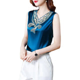 Fashion Top Woman V-neck Tank Tops Printed Vintage Ladies Crop top Female Women's T-shirt Satin Lace Summer Woman