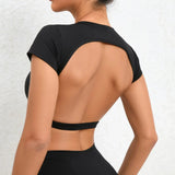 Backless Sporty T-shirt Women Sportswear Short Sleeve Crop Top for Fitness Yoga Wear Workout Clothes Female Gym Shirt