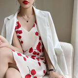 High-End Mulberry Silk Fashion All-Match Comfortable, Simple And Elegant Office Holiday Dyed Flower Suspender Skirt