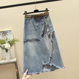 Zingj Autumn Dress New Show Thin Irregular A-Line Skirt Tall Waist Large Size Fat Mm Medium Long Denim Skirt Woman-Outfit