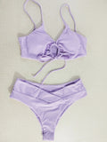 2025 New Multi-Color Solid Color Tie Hanging Neck Bow Body Swimsuit Female