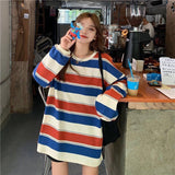 Hoodies Striped Sweatshirt Streetwear Women Harajuku Oversize Pullover Korean Fashion Couples Matching Long Sleeve