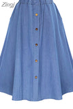 Women Casual Jeans Skirt Summer Korean Preppy Style Students A-Line High Waist Solid Color Midi Denim Skirt Faldas
