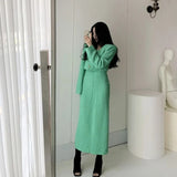 Autumn Winter Korean Women Skirt Two-piece Tweed Blazer + Long Skirt Set Elegant Two-piece Set Mid Length Skirt Suits