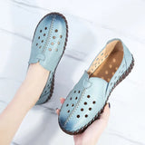 2021 Summer Genuine Leather Vintage Loafers Shoes Women Lazy Slip-On Handmade Leather Breathable Hollow Soft Shoes