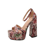 INS Gingham Women Sandals Fashion Platform Square High Heels Sandals Luxury Brand Punk Female Shoes Size