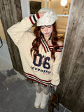 Brown V-neck Letter Print Oversize Sweater- Outfit