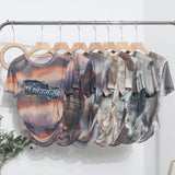 Real Shooting Embroidery With Straight Shoulder Short-Sleeved Mesh T-Shirt Fold Irregular Perspective Hood Top