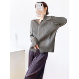 Folded 2025 Summer Folding New Zipper Open-Shirt Solid Color High-End Feel Wrinkled Top Shirt