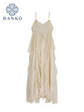 New French Vintage Suspender Dress Women Summer Loose Long Dresses Evening Elegant Sleeveless Backless Party Sexy