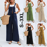 Solid Color Casual Suspender Trousers