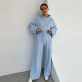 Women Fashion Knitted Trousers Two Piece Set Casual Hooded Long Sleeve Sweatshirt & Pants Set 2022 Winter Female