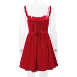 Red Corset Strap Frill Mini Dress-Outfit