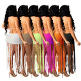 Zingj New Women's Solid Color Knit Sexy Strapless Tassel Beach