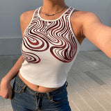 Casual Paisley Print White Tank Top Women Sleeveless Ribbed Basic Crop Top Tees Female Fitness Vest Summer