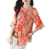 High-End Chiffon Middle Sleeve Shirt 2025 New Foreign Style Small Shirt To Cover The Belly Large Size