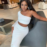 Women Long Sleeve Off Shoulder Crop Tops Long Pencil Skirt Skinny Slim Autumn Fall Two Piece Sets Clothes Suit