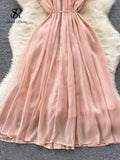 Fashion Women Summer Strap Dress Sleeveless Beach Long Dress Ladies Streetwear Striped Midi Sexy Backless Dresses