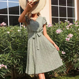 Printing Summer Women Dress 2022 Casual V-neck Short Sleeve A-line Beach Midi Dresses