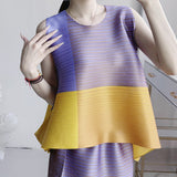 Wear Three Houses Folded 2025 Sleeveless Splicing Ribbon Loose Top High Waist Folded Skirt