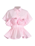 Zingj Summer New Fashion Lapel Flounces Splicing Design Sense Of Waist Show Thin Senior Sense Of Short-Sleeved Shirt