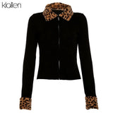Autumn Winter Zipper Leopard Women Jackets Female Sweater Coat New Black Turndown Collar Long Sleeve Outerwear Hot