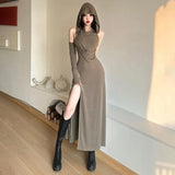 Summer New Women's Solid Color Sexy High-Waisted Hip Hooded Dress
