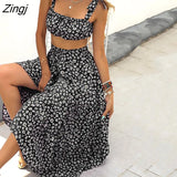 Print Floral Skirts two piece sets female summer 2022 new retro sweet fresh temperament two-piece suit long skirt